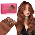 WENNALIFE Clip in Hair Extensions Real Human Hair, 16 Inch 120g 7pcs Clip in Hair Extensions Real Human Hair, Dark Auburn Copper Human Hair Clip in Extensions Remy Human Hair Extensions Clip Ins