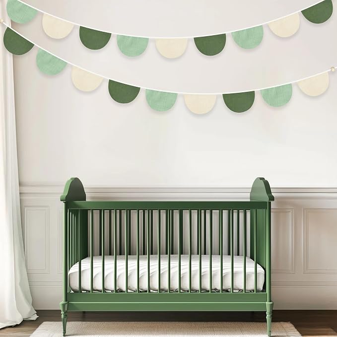 2 Sets of Sage Green Half Round Banner 18Pcs Nursery Garland Flags Olive Green - Image 3