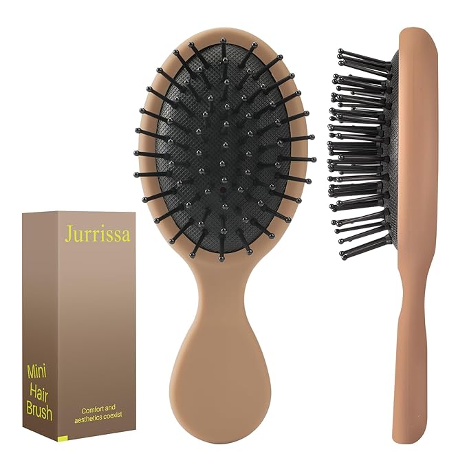 Mini Hair Bursh for Women,girls-Protable Travel Size Hair Brush for Pockets,Purse,backpack-Mini Detangler Brush for All Hair Types,Small Hair Brush for Detangling (1 Pack-Mocha)