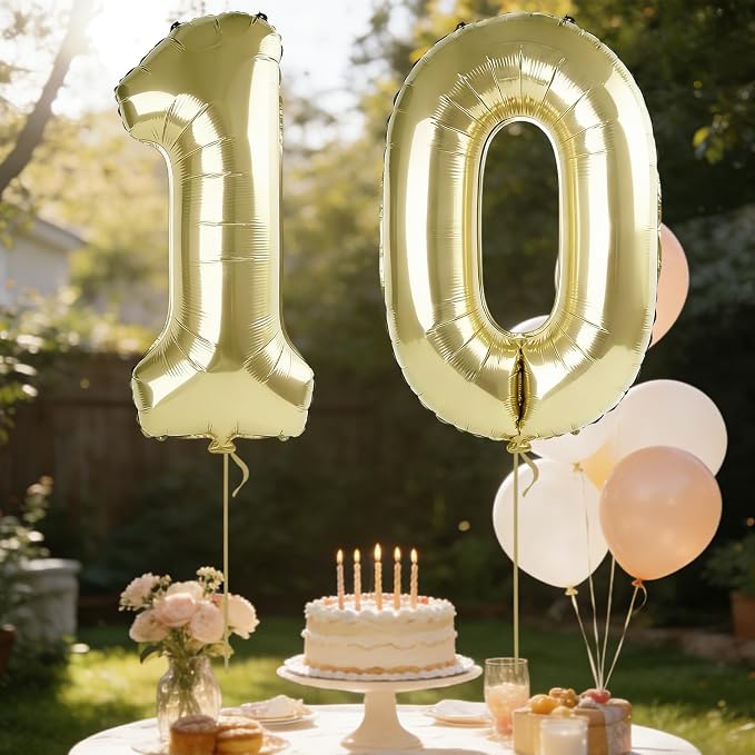 40 Inch Number 10 Balloons for 10th Birthday Party Decorations, 0-100 Champagne - Image 3