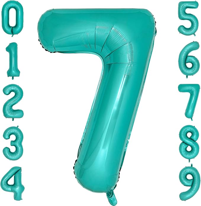 Teal Number 7 Balloons 40 Inch Large Turquoise Blue Foil Balloons by cocodino