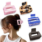 Tortoise Hair Clips for Women - 4Pcs 2" Small Acetate Striped Claw Barrettes for Thick & Thin Hair