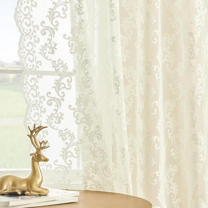 FOLKSIDE Ivory Lace Curtains, 2 Panels, Rod Pocket, Sun Protection, Living Room - Image 4