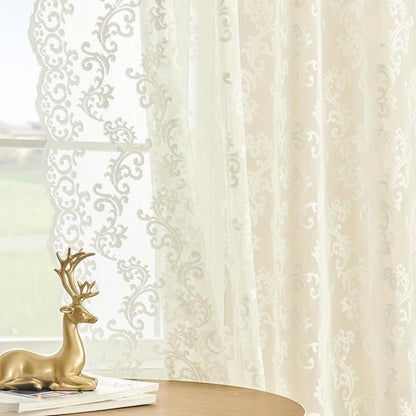 FOLKSIDE Ivory Lace Curtains 45 Inch Length 2 Panels set Paisley Floral Sheer by FOLKSIDEHomeDecoration