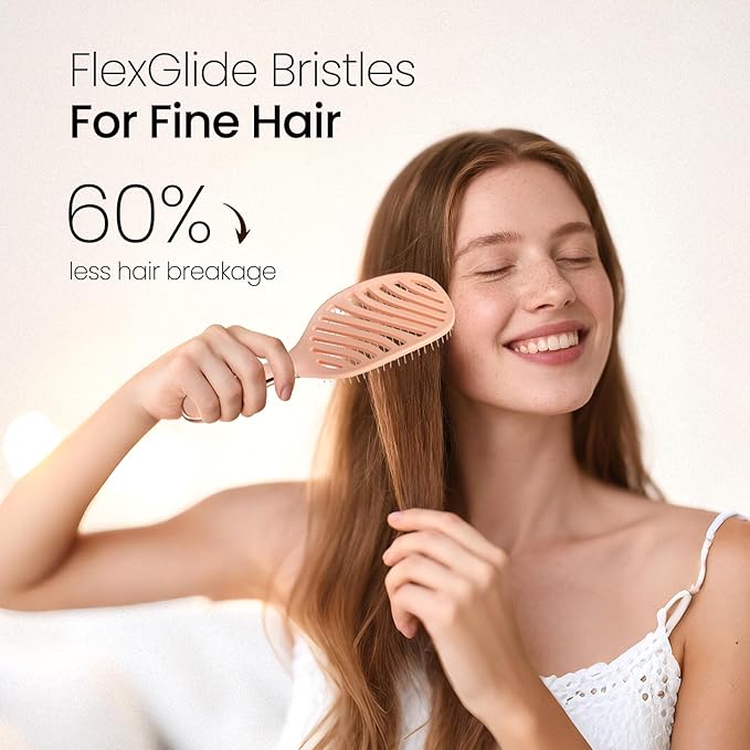 AIMIKE Rose Luxe Detangler Brush, Pain-Free Vented Detangling Brush with Ultra-Soft FlexGlide Bristles, Effortlessly Remove Knots & Reduce Hair Breakage, Wet Dry Brush for Women Thin Fine Hair