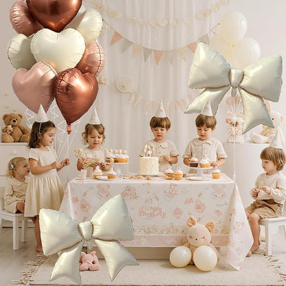 Vuzvuv Creamy Heart Balloons White Bow Balloons Set, Anniversary, Valentine's - Image 6