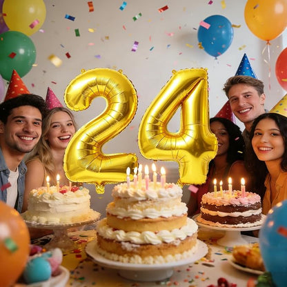 40 Inch Number 24 Balloons for 24th Birthday Party Decorations, 0-100 Gold - Image 2