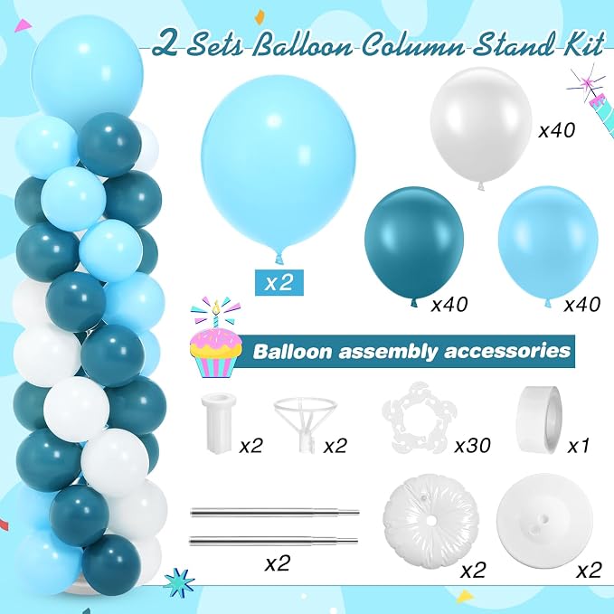 Jenaai 2 Sets 163 Pcs Turquoise Teal Balloons Column Stand Kit Teal Balloons - Image 3