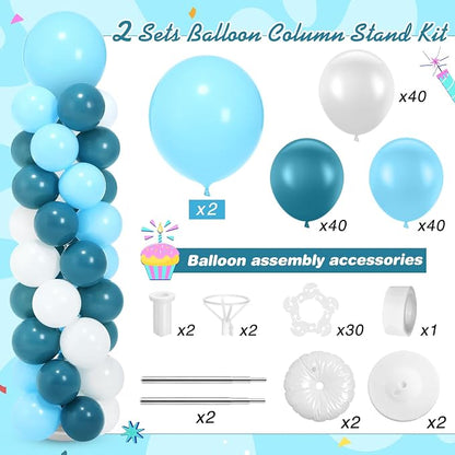 Jenaai 2 Sets 163 Pcs Turquoise Teal Balloons Column Stand Kit Teal Balloons - Image 3