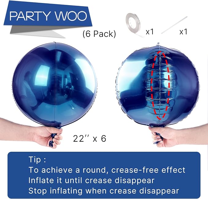 PartyWoo Navy Blue Large Round Giant 4D Jumbo Foil Balloons 6pcs 22 Inch | 22 - Image 4