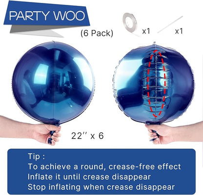PartyWoo Navy Blue Large Round Giant 4D Jumbo Foil Balloons 6pcs 22 Inch | 22 - Image 4