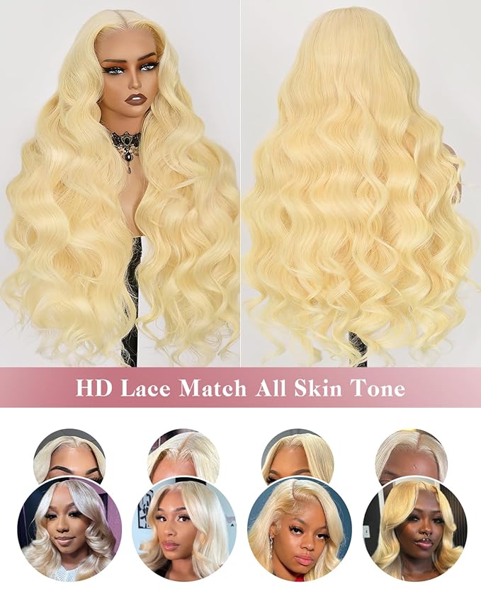 613 Lace Front Wig Human Hair 13x4 Blonde Body Wave Hd Transparent Lace Frontal Wigs Human Hair Pre Plucked With Baby Hair 180% Density Blonde Glueless Wigs 18 Inch