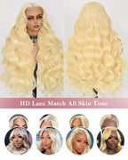 Alididi 613 Lace Front Wig Human Hair 13x4 Blonde Body Wave Hd Transparent Lace Frontal Wigs Human Hair Pre Plucked With Baby Hair 180% Density Blonde Glueless Wigs Human Hair 32 Inch