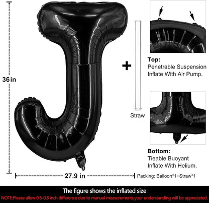 Lovoir 40 Inch Large Black Letter J Balloons Big Size Jumbo Mylar Foil Helium - Image 2