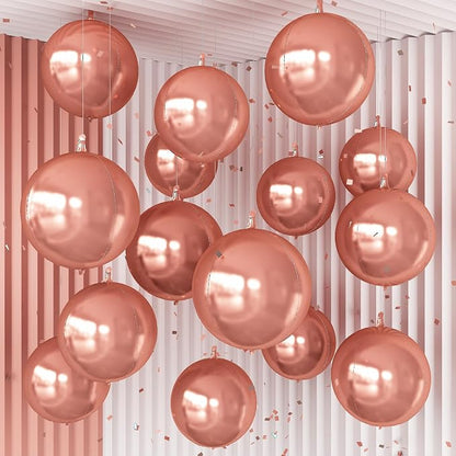 14 Pcs Rose Gold Round Foil Balloons 22/15/10 4D Ball Balloons Rose Metallic by Froova
