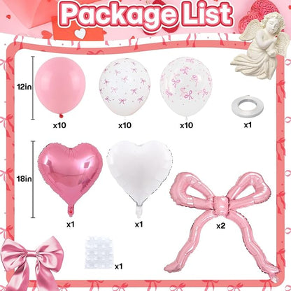 Pink Bow Balloons, Light Pastel Pink White Bow Print Balloons - Image 3