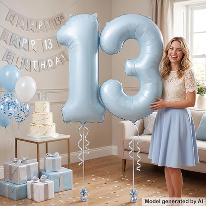 40" Light Blue Foil Number 13 Balloon - Image 3