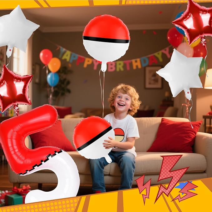 40 Inch Red & White Cartoon Themed Theme Number Balloon, Number Block Foil - Image 4