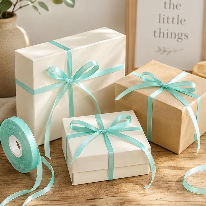 3/8In 30Yards Mint Blue Thin Ribbon - Image 6
