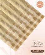 GOO GOO Invisi Edge Tape in Hair Extensions Human Hair, 16/22 Light Blonde Highlighted Golden Blonde 20pcs 24inch 50g, Virgin Remy Hair, Seamless Injected Tape, Natural Look