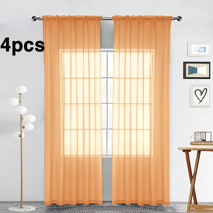 SpaceDresser Beige Sheer Curtains 4 Panels Rod Pocket Semi-Sheer Curtain 54 - Image 2