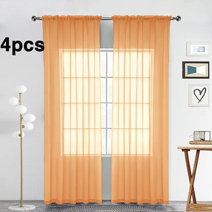SpaceDresser Beige Sheer Curtains 4 Panels Rod Pocket Semi-Sheer Curtain 54 - Image 2