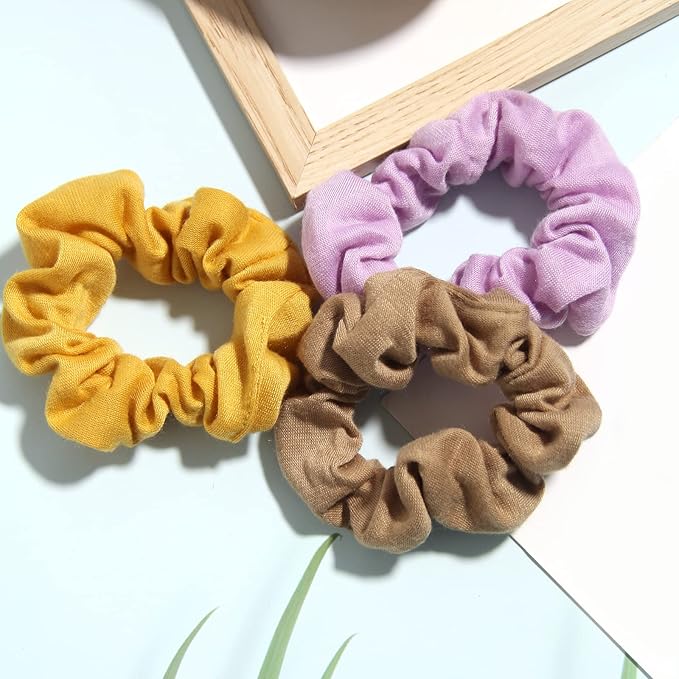 12pcs Cotton Hair Scrunchies Single Jersey Solid Color Ponytail Holders Elastic Hair Ties for Women Accessories (Ginger Yellow)
