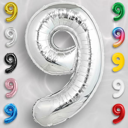 Silver Number Balloon 9 Mylar Foil Balloons 32 inch - Image 2