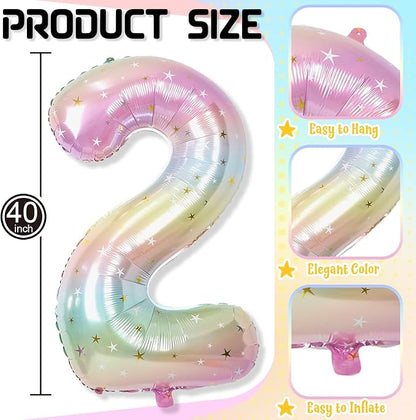 40'' 2 Balloon Number, Large Rainbow Foil Number 2 Balloons Birthday Party Decor - Image 2