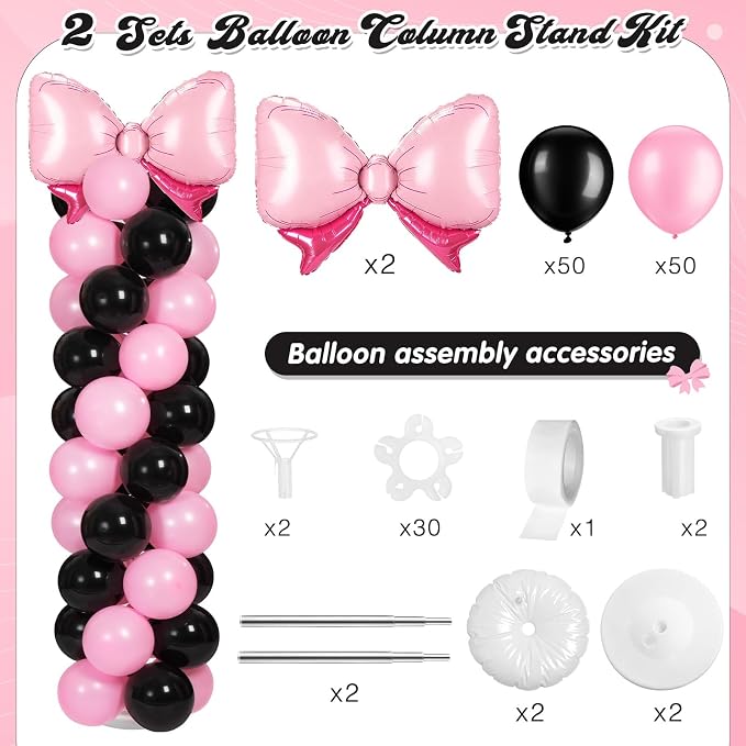 Leitee 2 Sets Adjustable Black Pink Bow Balloon Column Stand Kit Include 143 - Image 2