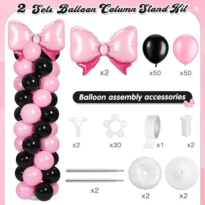 Leitee 2 Sets Adjustable Black Pink Bow Balloon Column Stand Kit Include 143 - Image 2
