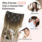 XDhair Human Hair Clip in Hair Extensions 22 Inch 6pcs 120g Balayage Color 3 Darker Brown to 8 Ash Brown and 22 Golden Blonde Double Weft Clip in Hair Extensions(22”, 3/8/22)