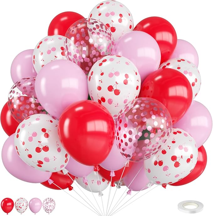 Red and Pink Cherry Balloons, 12 Inch Red Pink Cherry Printed Balloon and by FEYG