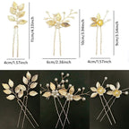6 Pieces Bridal Wedding Hair Pins Gold Leaf Crystal Pearl Hair Pins Clips Headpiece Vintage Wedding Hair Accessories Jewelry with Rhinestone for Brides Bridesmaids Flower Girls (Lovely)