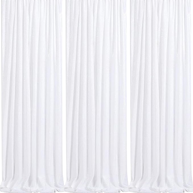 Sparkly Backdrop White Sequin Photo Backdground Curtain 3 Pack 2x8ft | Sequin by QueenDream