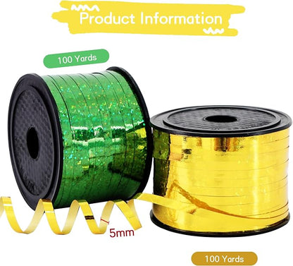 BEISHIDA 2 Pack 100 Yards Green Gold Curling Crimped Glitter Ribbon Balloon - Image 2