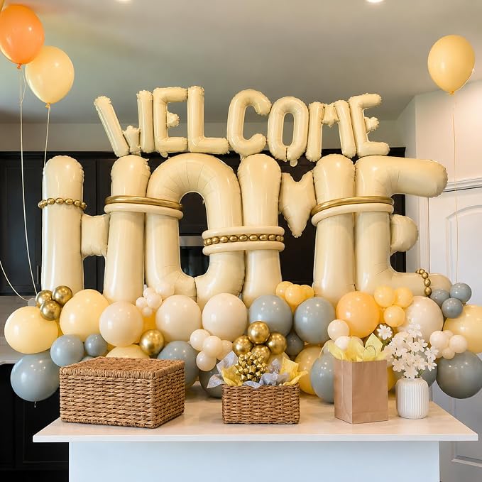 Cream HOME Balloons, 40 Inch Welcome HOME Letter Balloon Beige - Image 5