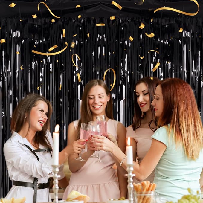 PIGETALE 2 Pack Black Foil Fringe Backdrop, 3.2 x 8.2 ft | Thicker 23 Micron PET - Image 2