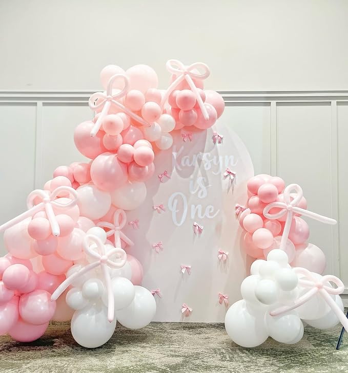 Bow Pink and White Balloon Arch Kit - Image 6