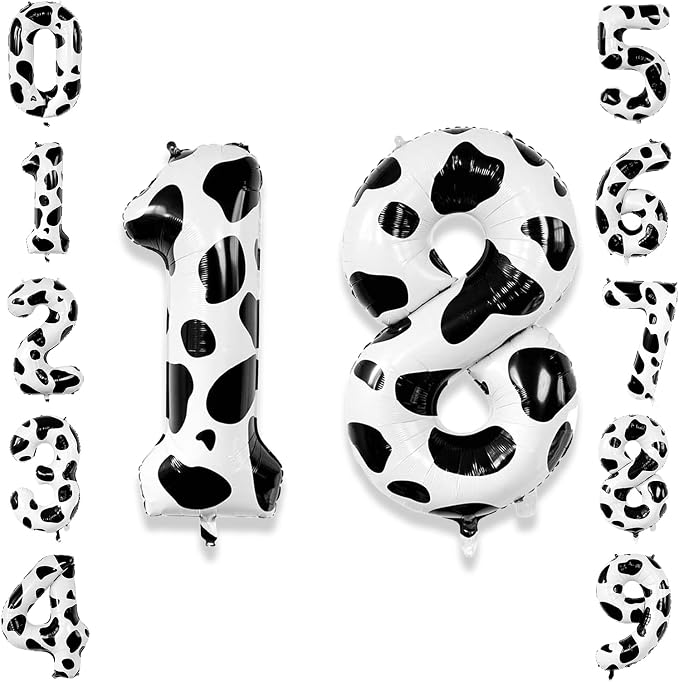 40 Inch Cow Print Number 18 Balloon Set, Giant Black & White Cowhide Foil Mylar by Unknown