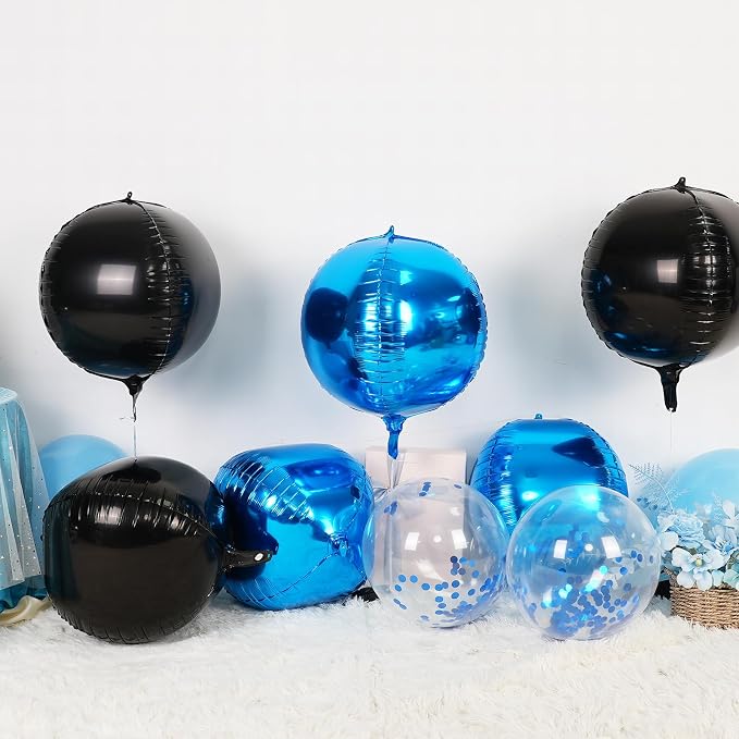 6Pcs Blue Black Round Foil Balloons, Giant 4D Round Ball Balloon, 22 Inch - Image 3