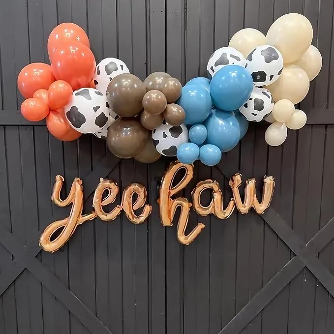 Cowboy Western Balloons, 12inch Dusty Slate Blue Retro Dark Brown Sand White - Image 2