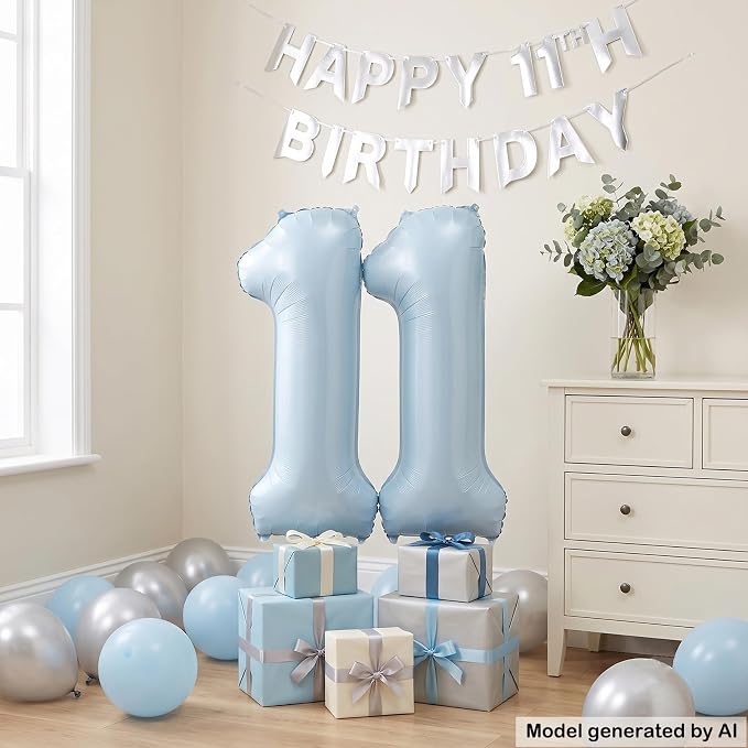 40" Light Blue Foil Number 11 Balloon - Image 4