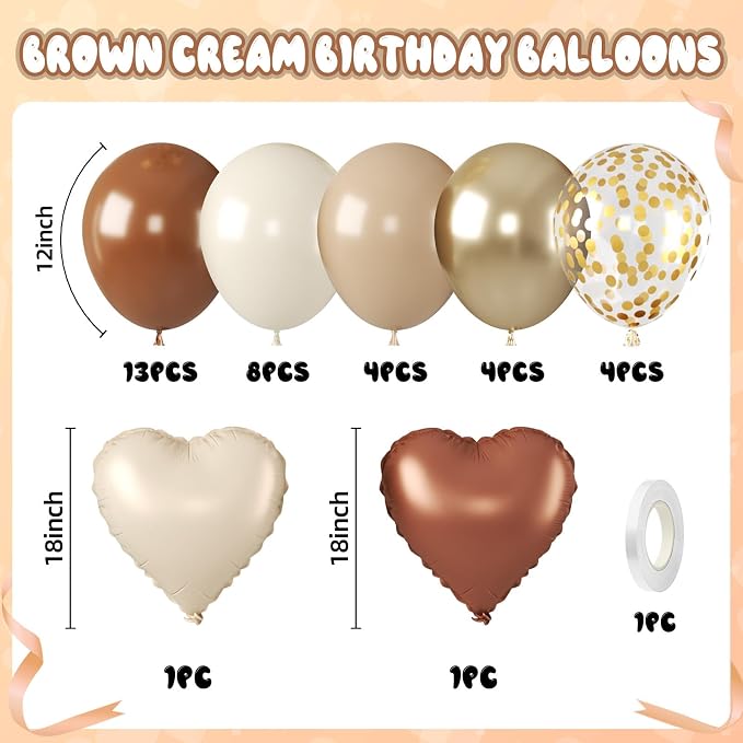 Brown and Gold Balloons, 12 Inch Double Stuffed Brown Apricot Balloons Gold - Image 2
