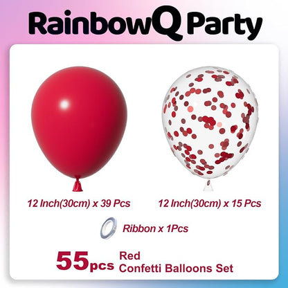 RainbowQ Red Balloons 55Pcs 12 Inch Confetti Latex Helium Party Balloon | Red - Image 3