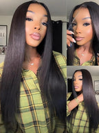 Julia Hair No Slip Yaki Straight 7x5 Lace Closure Glueless Drawstring Wig Flexible Mesh Cap Bye-Bye Slip Pre Cut HD Lace Front Pre Everything Bleached Knots Wear and Go Wig,Zero Slip Hold 26 Inch