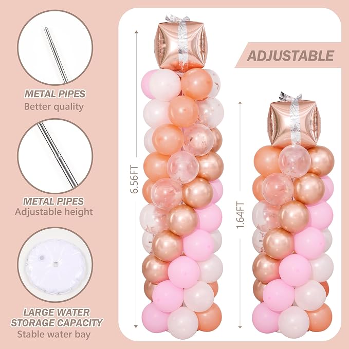 Rose Gold Balloon Column Stand Kit of 2，Pink Balloon Tower | 102Pcs Rose Gold - Image 3