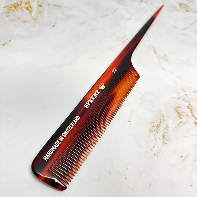 #22 Handmade Narrow Tooth Rat Tail Comb Tortoise Havana Acetate Fine Straight Thin Detangling Parting Grooming Teasing Hair Styling Hairdresser Barber Hairdressing Wet Dry Pocket Women Men Kids
