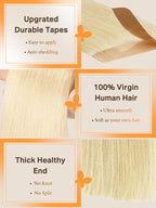 DOORES Tape in Hair Extensions Human Hair, Bleach Blonde 12 Inch 40g 20pcs, Hair Extensions Tape in Real Human Hair Straight Natural Remy Hair Skin Weft