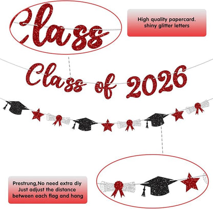 Class of 2026 Banner Red Graduation Decorations Prestrung 2026 Graduation Banner - Image 3